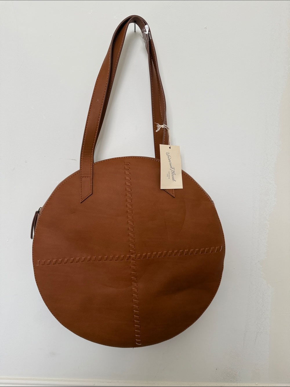 Round Brown Leather Tote Shoulder Bag
